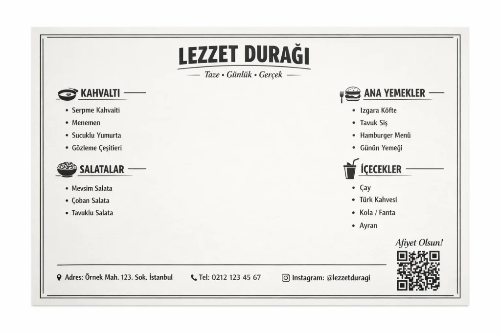 menü baskılı amerikan servis